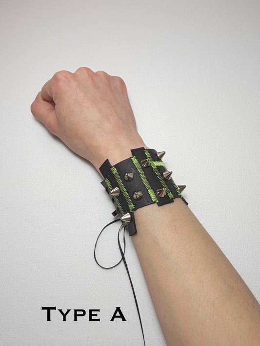 Pieced together corset cuffs (green seam)